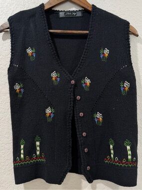 Flocks Sheep Vintage Embroidered Vegetable Farm Sweater Vest Size Small